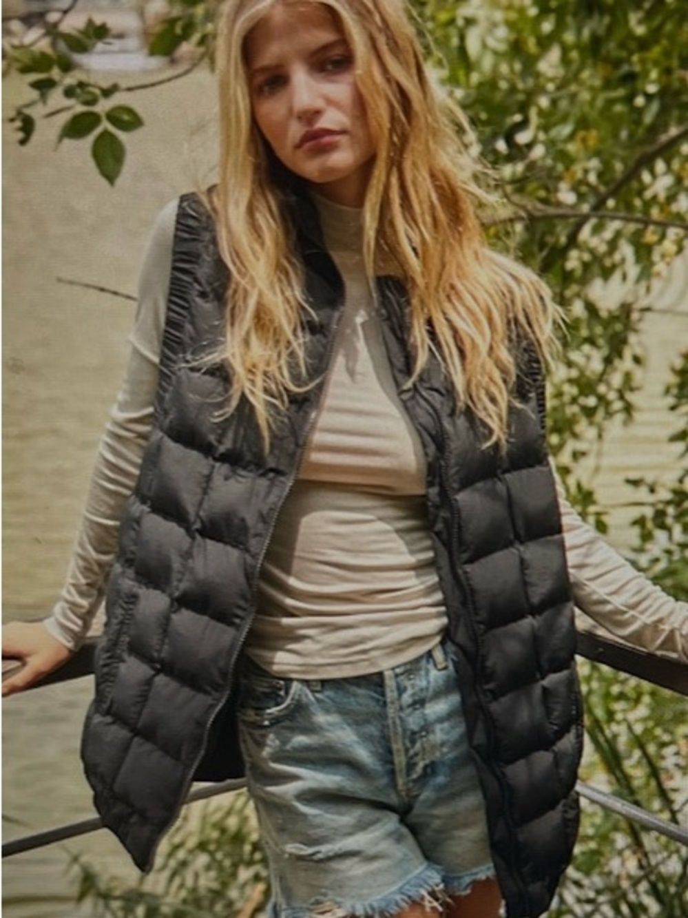 By Together Black Puffer Vest Quilted Zip Front Hidden Pocket L